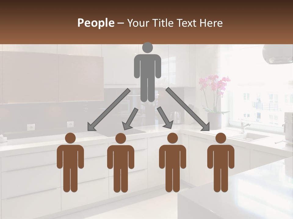 A Kitchen With White Cabinets And A Black Counter Top PowerPoint Template