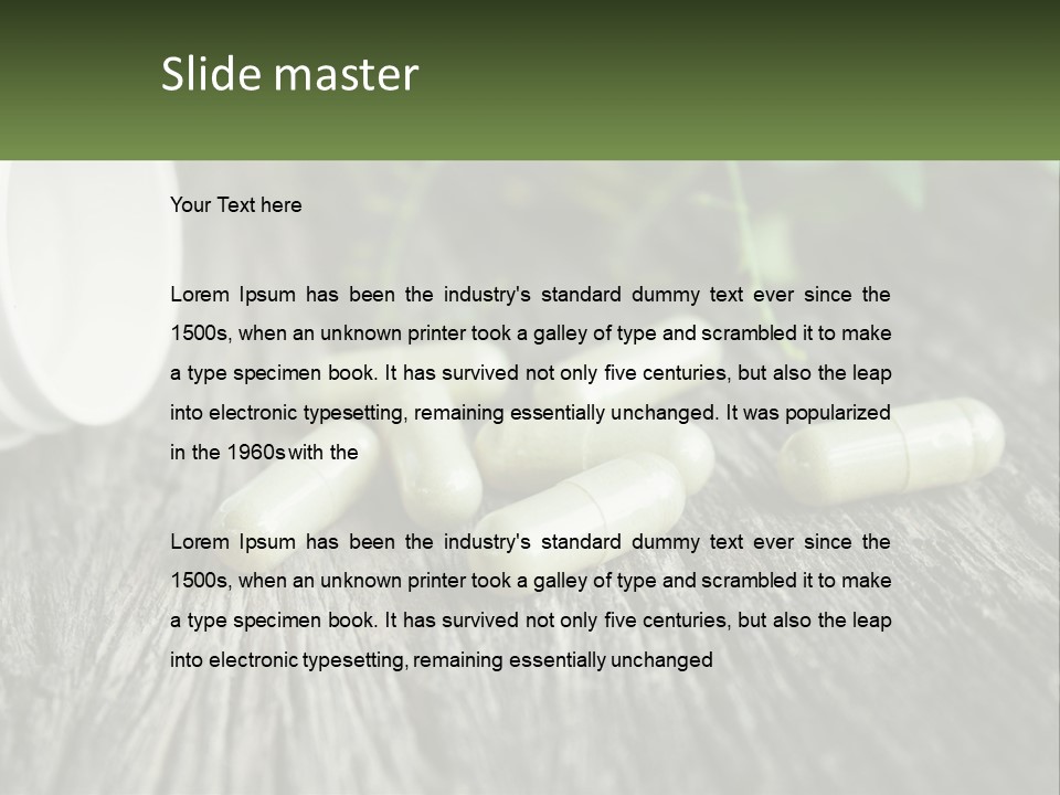 A Bunch Of Pills Sitting On Top Of A Wooden Table PowerPoint Template