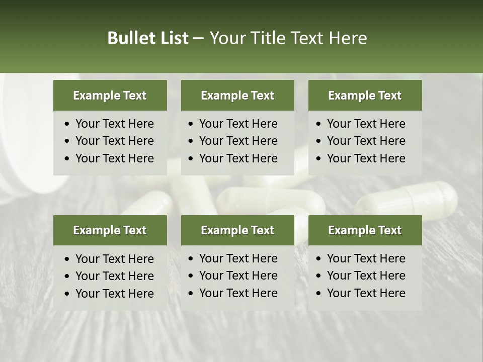 A Bunch Of Pills Sitting On Top Of A Wooden Table PowerPoint Template