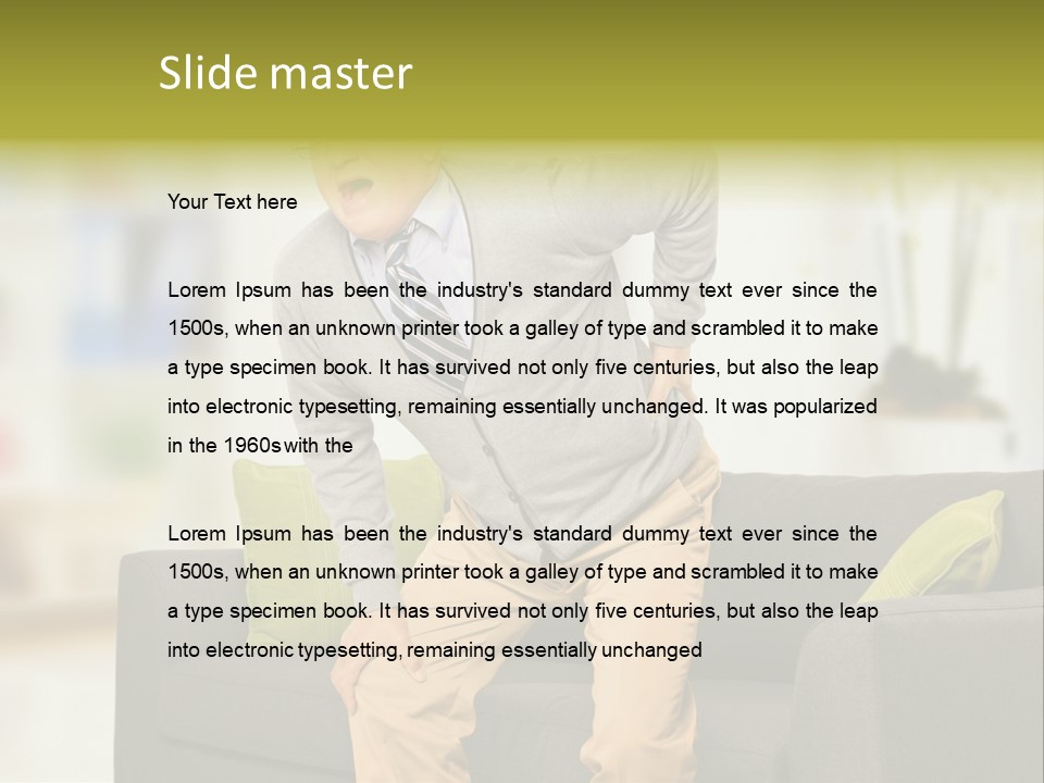 A Man With Back Pain Sitting On A Couch PowerPoint Template