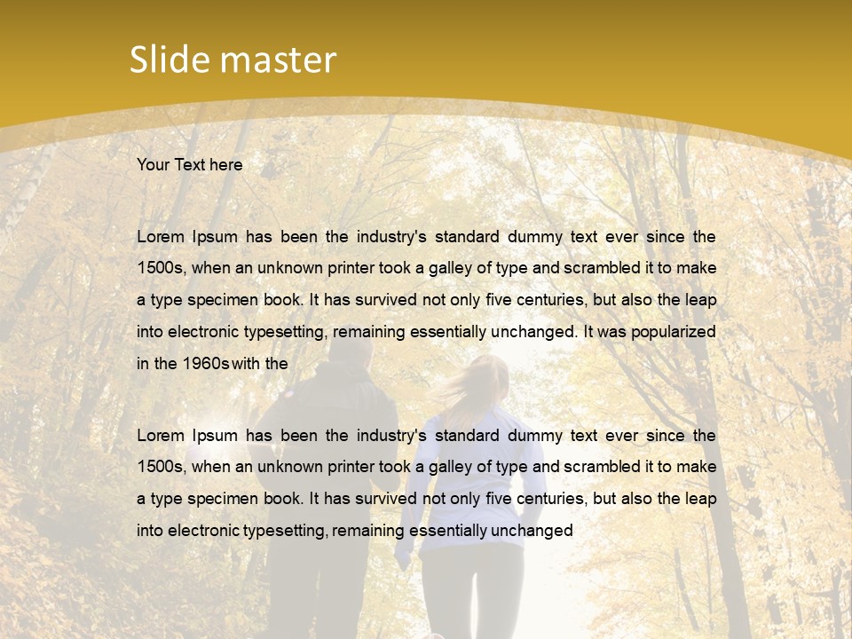 Two People Jogging Down A Path In The Woods PowerPoint Template