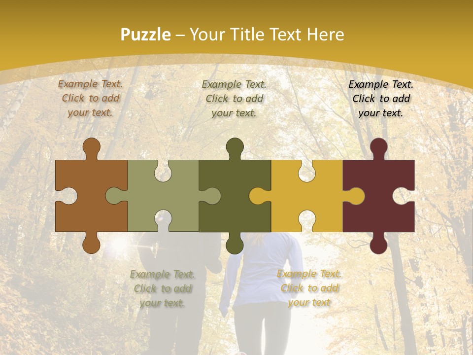 Two People Jogging Down A Path In The Woods PowerPoint Template