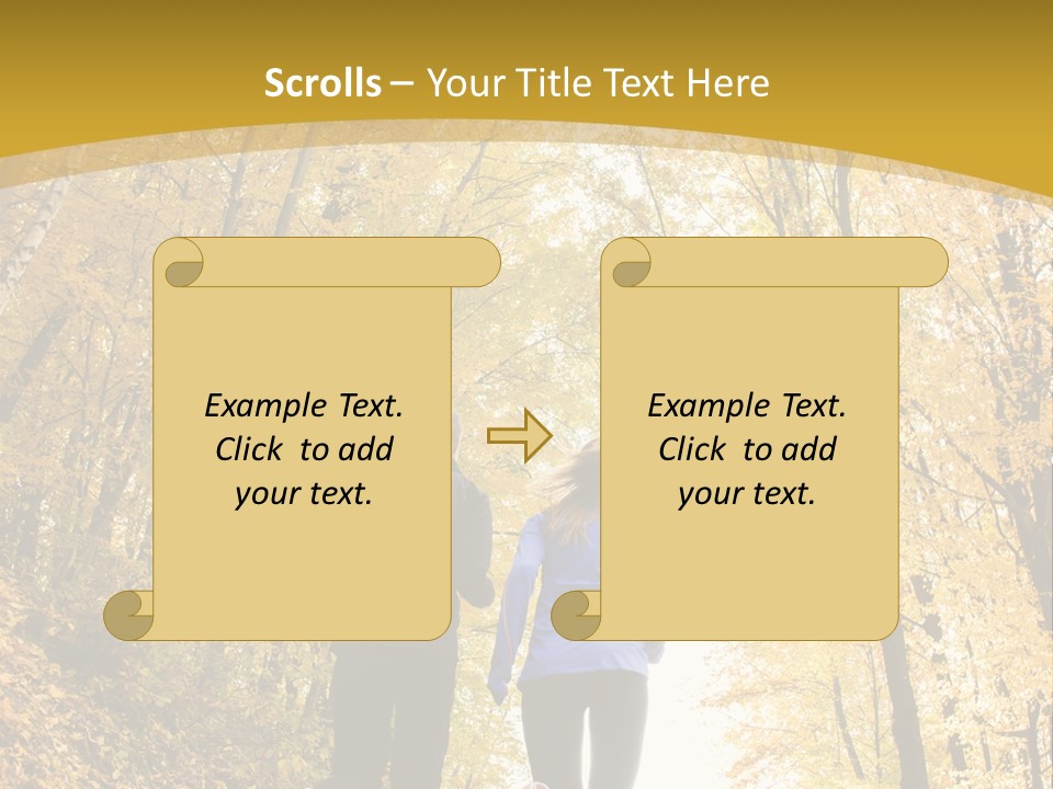 Two People Jogging Down A Path In The Woods PowerPoint Template