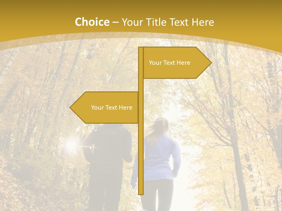 Two People Jogging Down A Path In The Woods PowerPoint Template