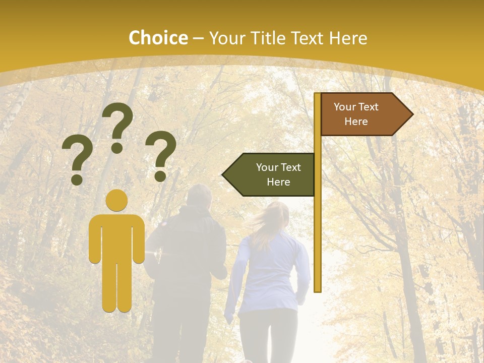 Two People Jogging Down A Path In The Woods PowerPoint Template