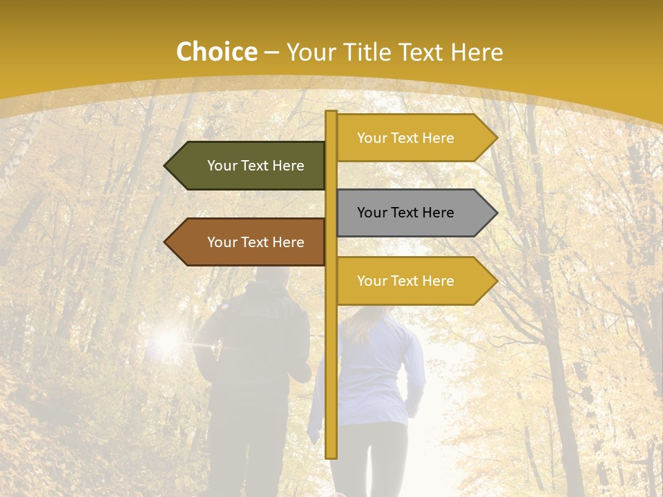 Two People Jogging Down A Path In The Woods PowerPoint Template