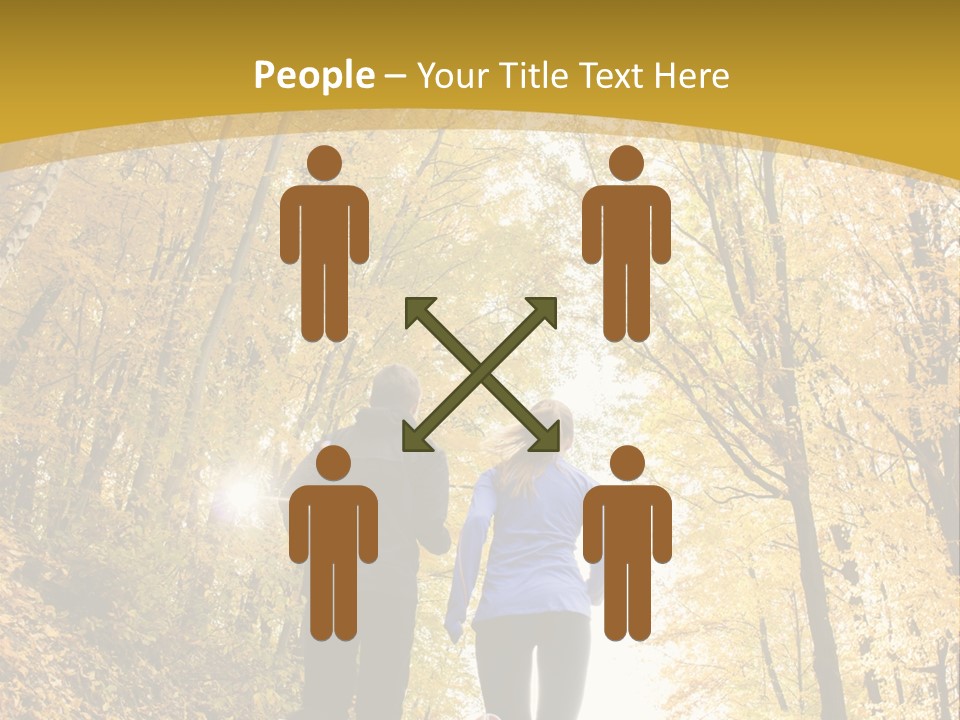 Two People Jogging Down A Path In The Woods PowerPoint Template