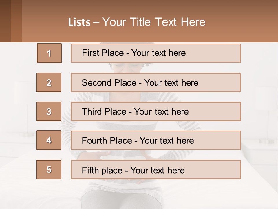 A Woman Standing On A Bed Holding Her Stomach PowerPoint Template