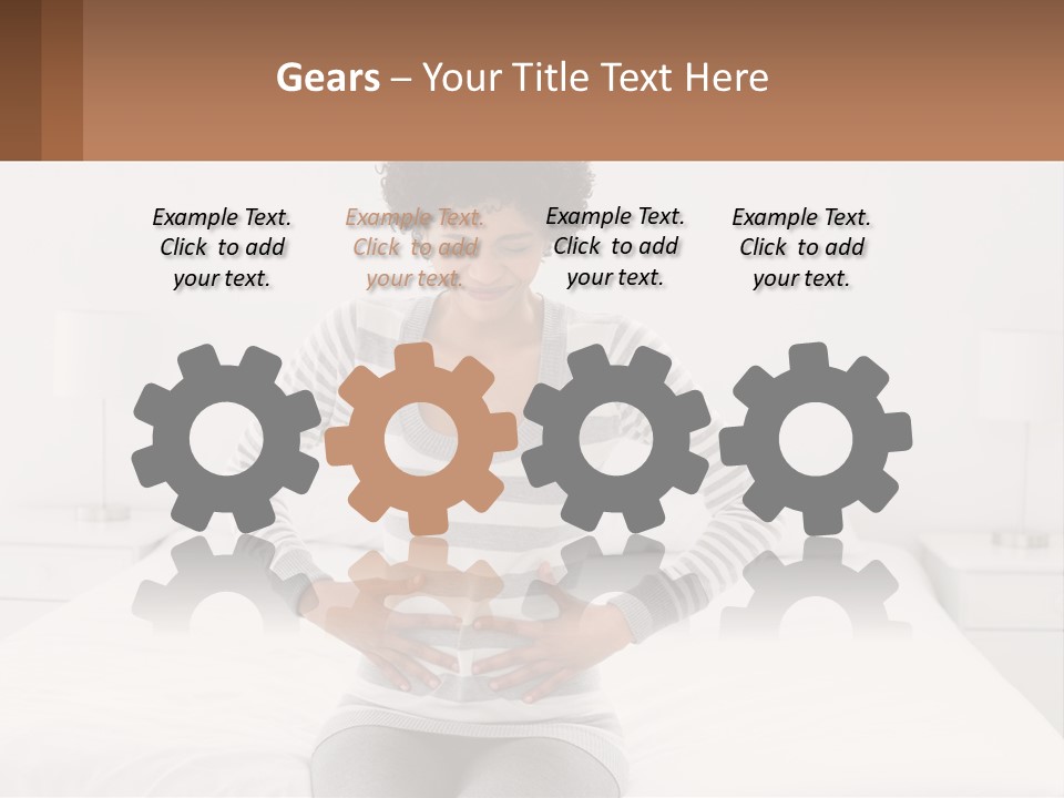 A Woman Standing On A Bed Holding Her Stomach PowerPoint Template