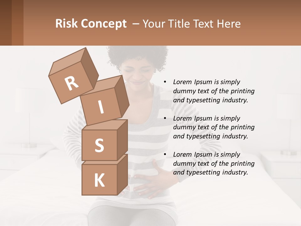 A Woman Standing On A Bed Holding Her Stomach PowerPoint Template