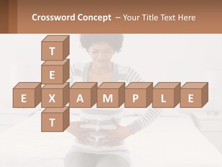 A Woman Standing On A Bed Holding Her Stomach PowerPoint Template