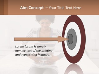 A Woman Standing On A Bed Holding Her Stomach PowerPoint Template