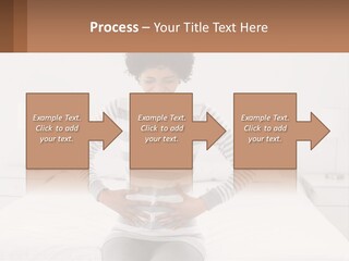 A Woman Standing On A Bed Holding Her Stomach PowerPoint Template