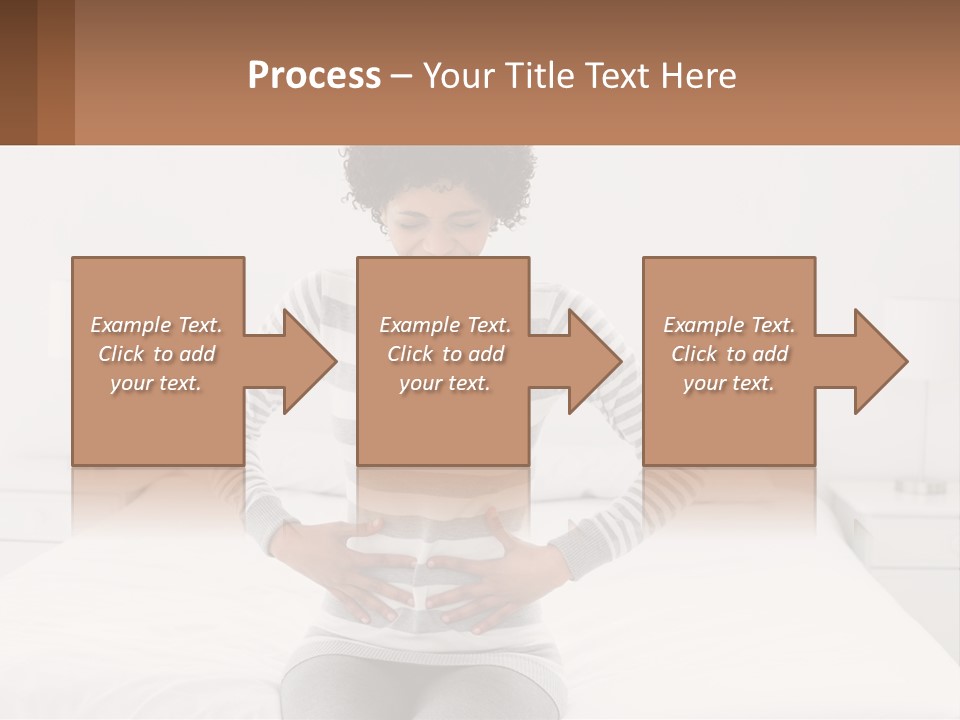 A Woman Standing On A Bed Holding Her Stomach PowerPoint Template