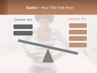 A Woman Standing On A Bed Holding Her Stomach PowerPoint Template
