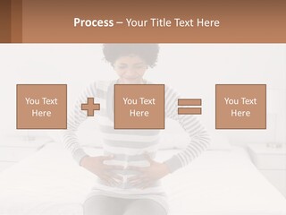 A Woman Standing On A Bed Holding Her Stomach PowerPoint Template