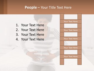 A Woman Standing On A Bed Holding Her Stomach PowerPoint Template
