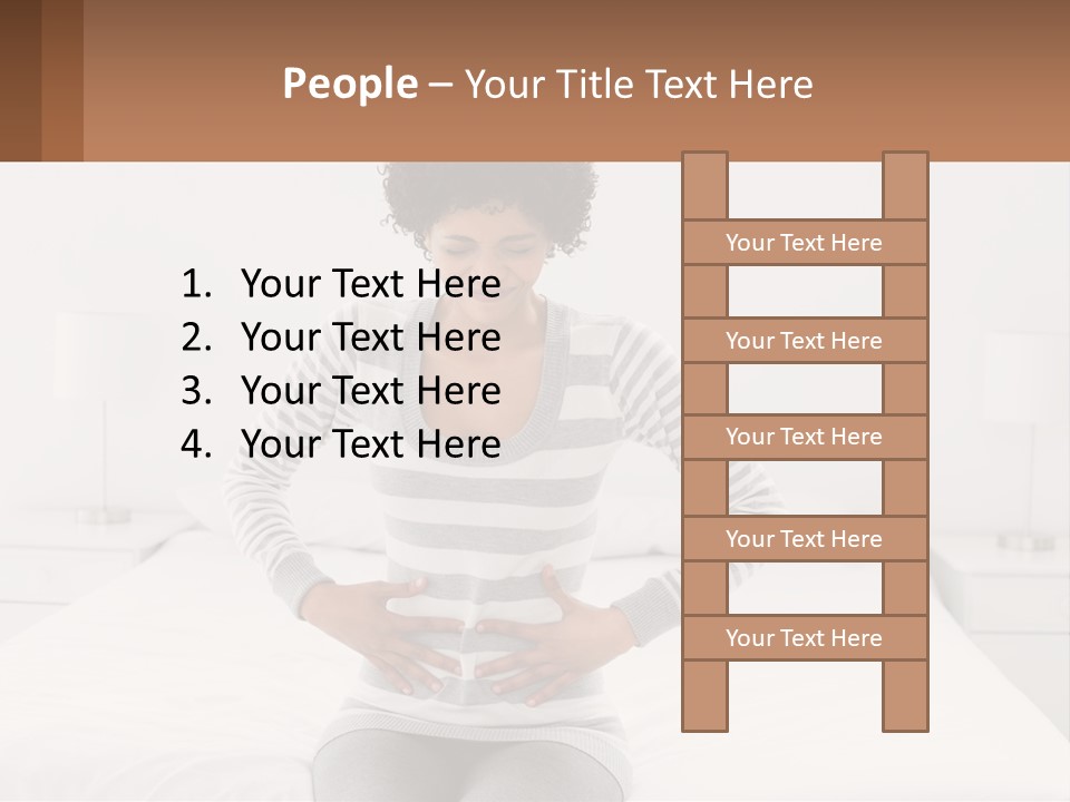 A Woman Standing On A Bed Holding Her Stomach PowerPoint Template