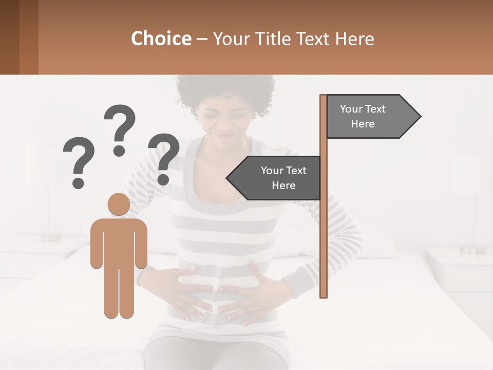 A Woman Standing On A Bed Holding Her Stomach PowerPoint Template