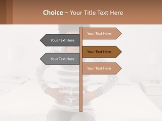 A Woman Standing On A Bed Holding Her Stomach PowerPoint Template