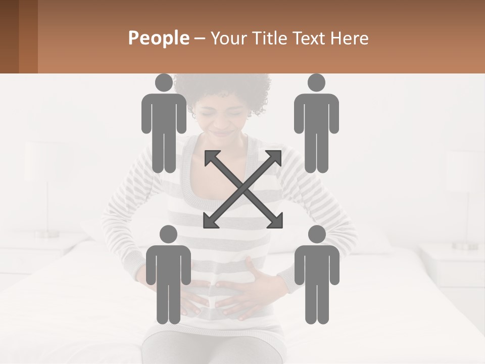 A Woman Standing On A Bed Holding Her Stomach PowerPoint Template