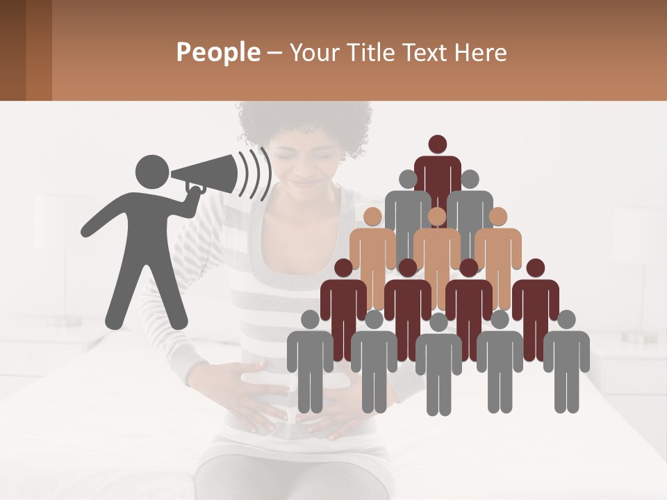 A Woman Standing On A Bed Holding Her Stomach PowerPoint Template