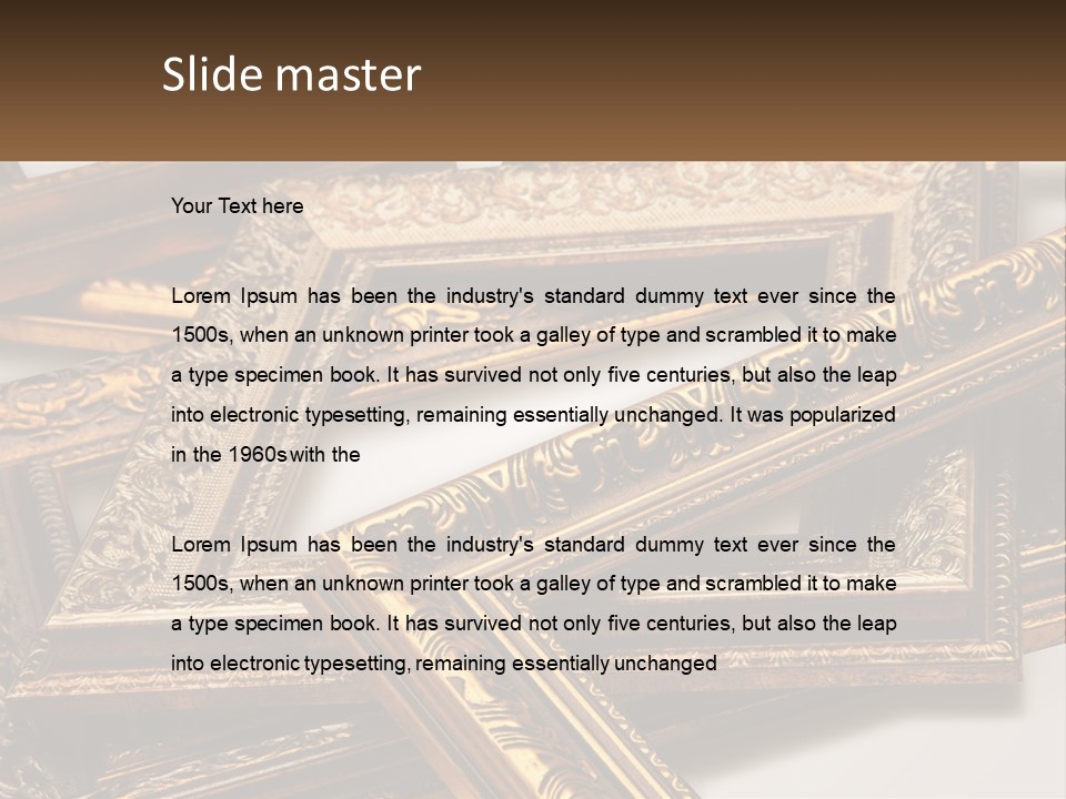 A Group Of Gold Framed Pictures On A White Surface PowerPoint Template