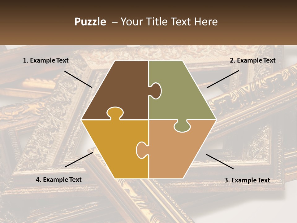 A Group Of Gold Framed Pictures On A White Surface PowerPoint Template