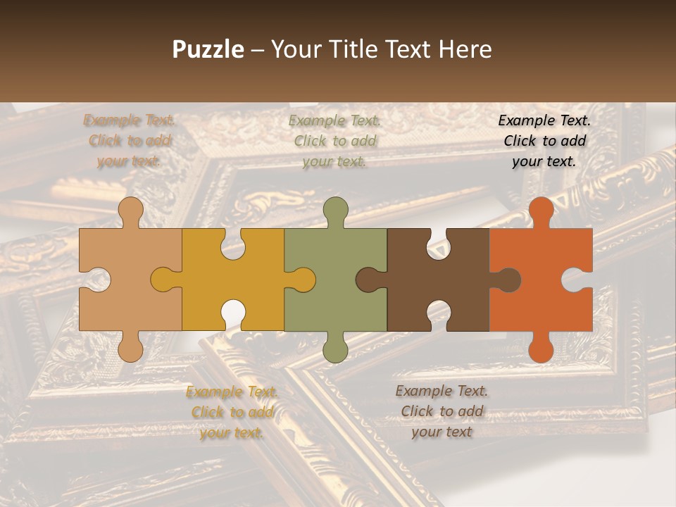 A Group Of Gold Framed Pictures On A White Surface PowerPoint Template