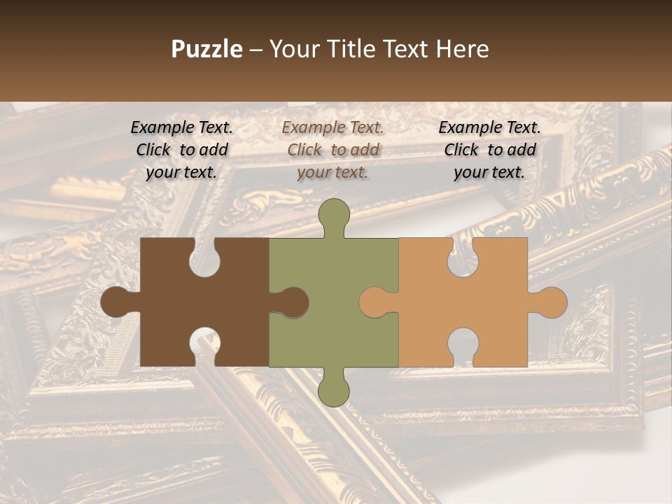 A Group Of Gold Framed Pictures On A White Surface PowerPoint Template