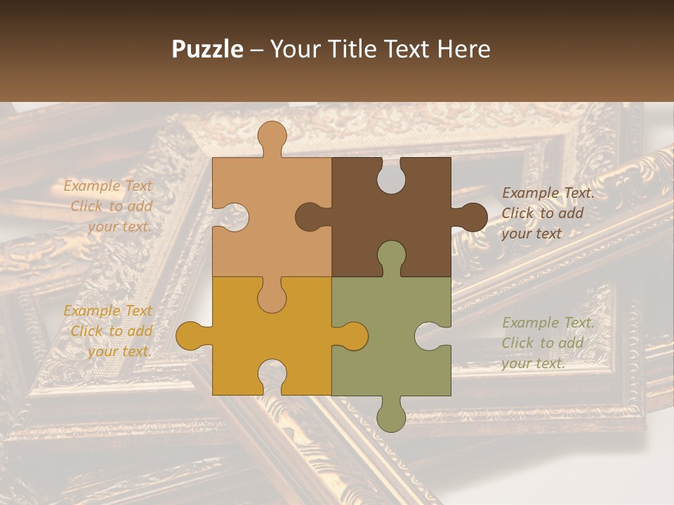A Group Of Gold Framed Pictures On A White Surface PowerPoint Template