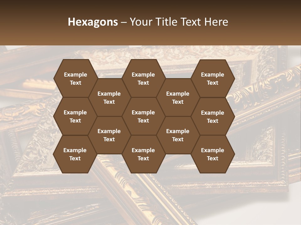 A Group Of Gold Framed Pictures On A White Surface PowerPoint Template