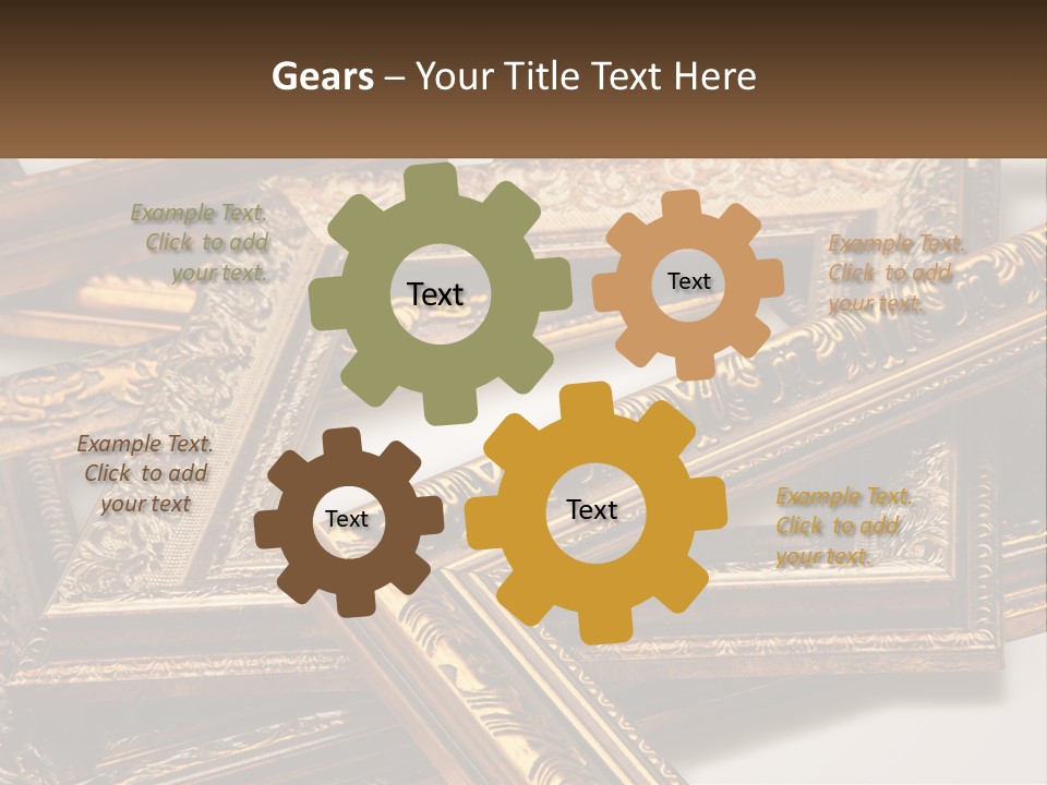 A Group Of Gold Framed Pictures On A White Surface PowerPoint Template