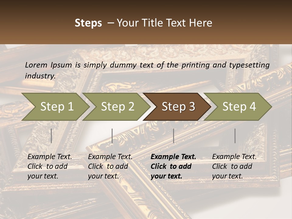 A Group Of Gold Framed Pictures On A White Surface PowerPoint Template