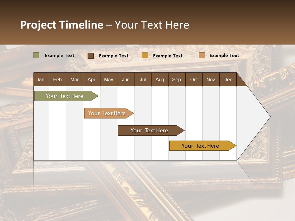 A Group Of Gold Framed Pictures On A White Surface PowerPoint Template