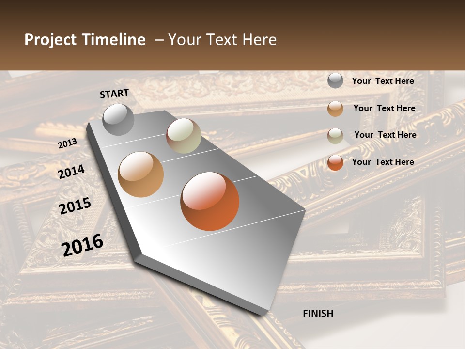 A Group Of Gold Framed Pictures On A White Surface PowerPoint Template
