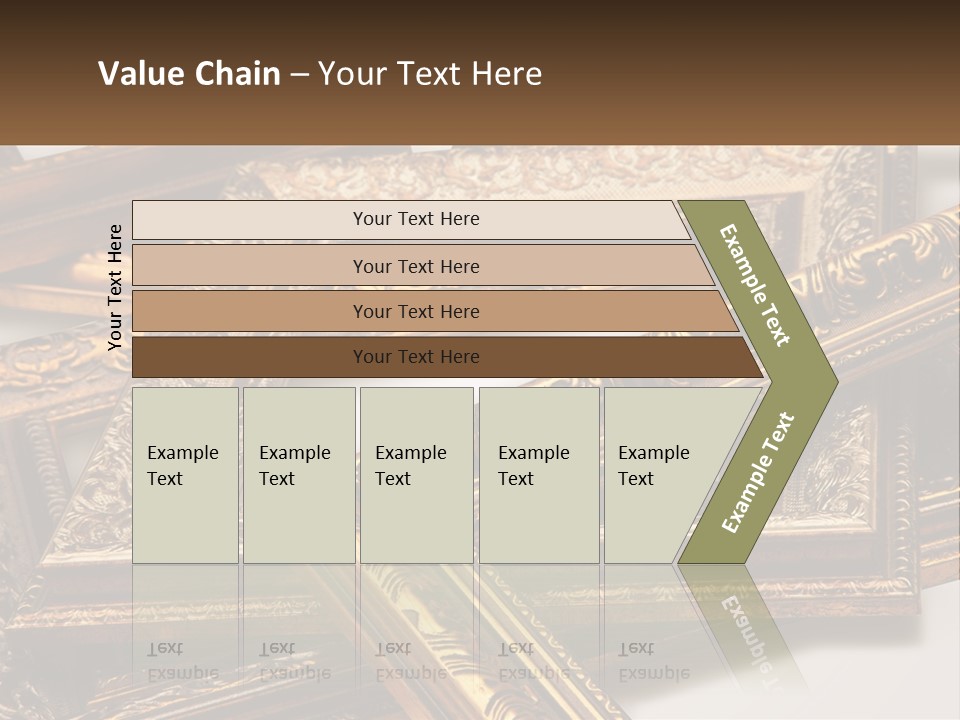 A Group Of Gold Framed Pictures On A White Surface PowerPoint Template