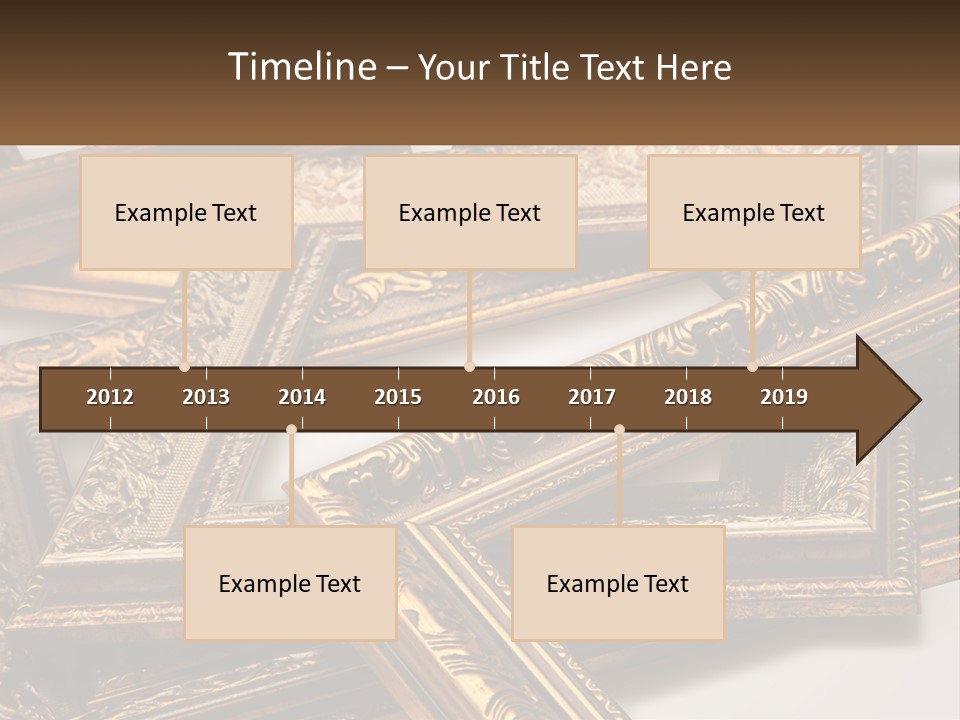 A Group Of Gold Framed Pictures On A White Surface PowerPoint Template