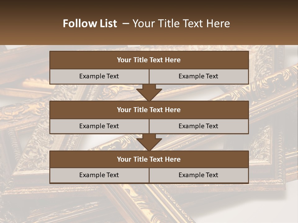 A Group Of Gold Framed Pictures On A White Surface PowerPoint Template