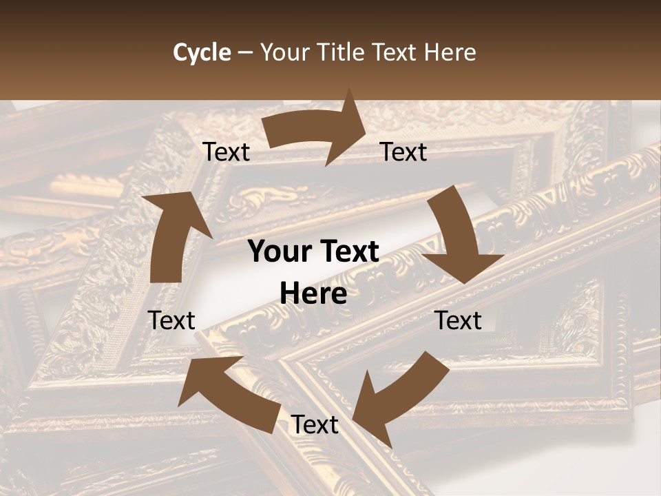 A Group Of Gold Framed Pictures On A White Surface PowerPoint Template