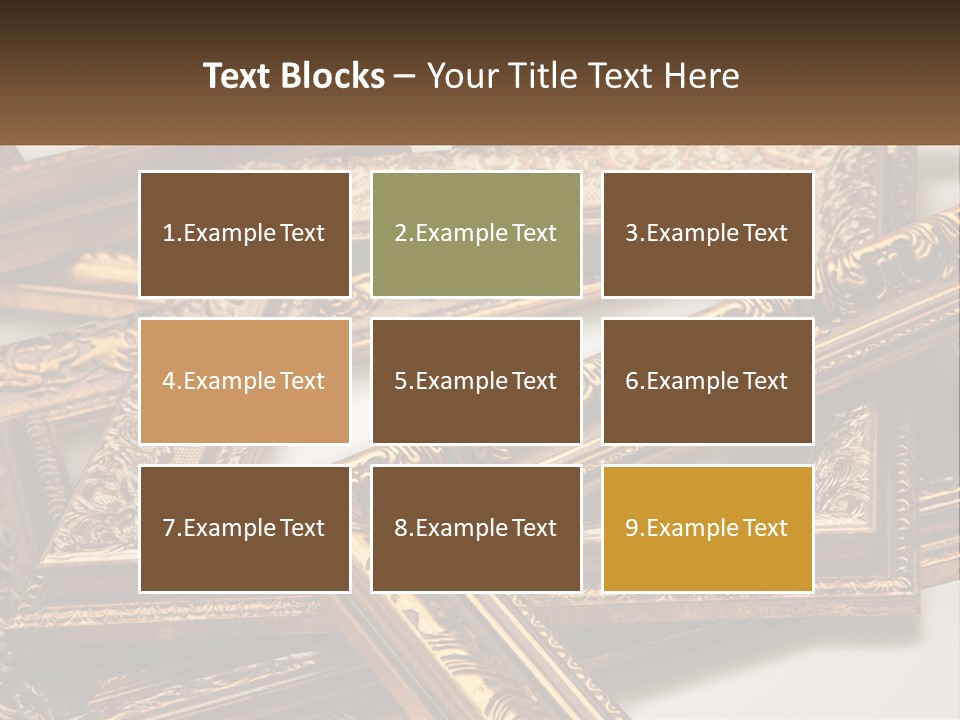 A Group Of Gold Framed Pictures On A White Surface PowerPoint Template