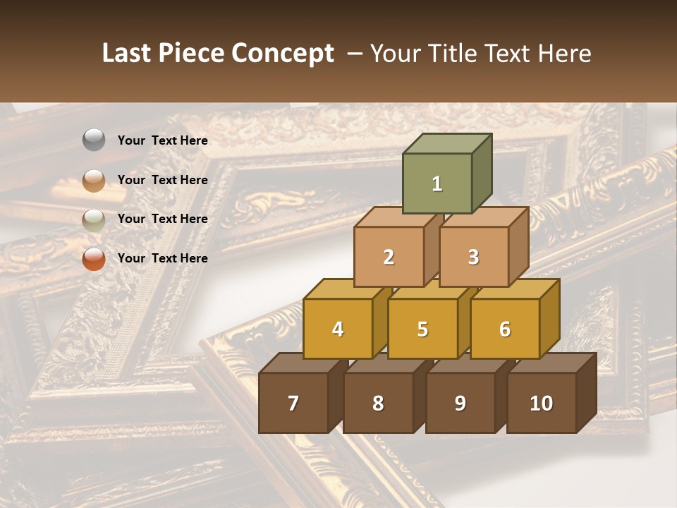 A Group Of Gold Framed Pictures On A White Surface PowerPoint Template