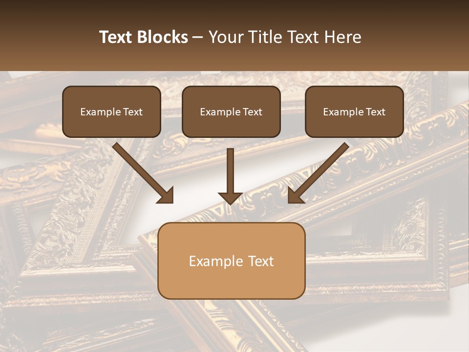 A Group Of Gold Framed Pictures On A White Surface PowerPoint Template
