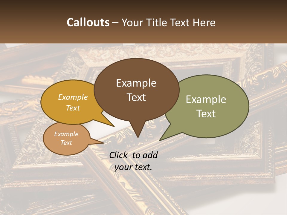 A Group Of Gold Framed Pictures On A White Surface PowerPoint Template