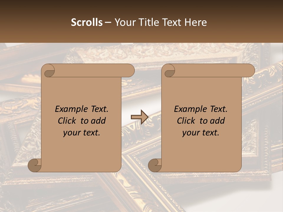 A Group Of Gold Framed Pictures On A White Surface PowerPoint Template