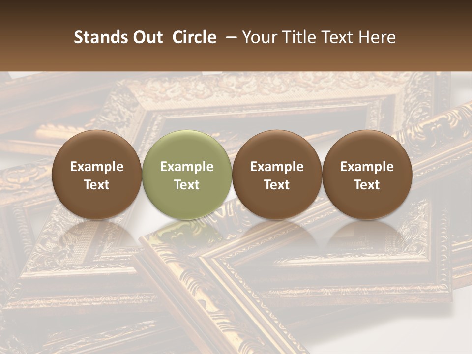 A Group Of Gold Framed Pictures On A White Surface PowerPoint Template