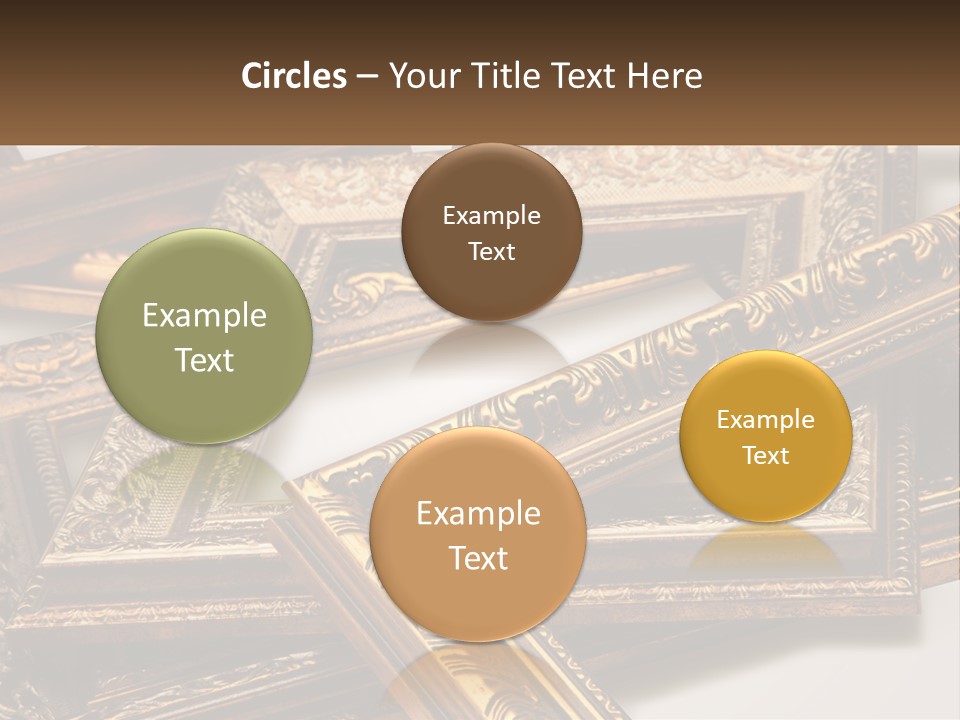 A Group Of Gold Framed Pictures On A White Surface PowerPoint Template