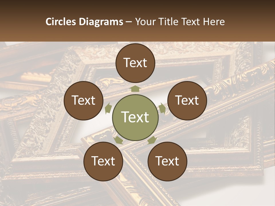 A Group Of Gold Framed Pictures On A White Surface PowerPoint Template