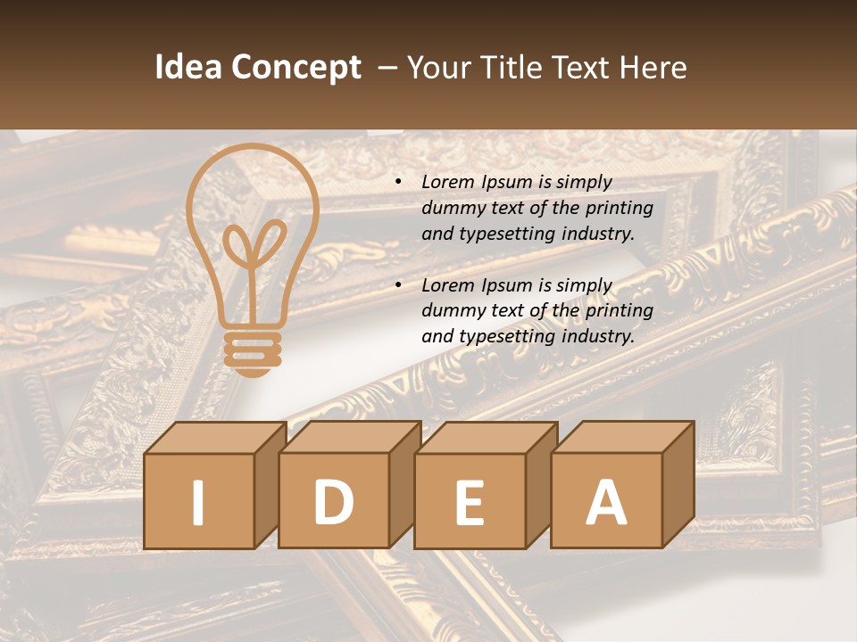 A Group Of Gold Framed Pictures On A White Surface PowerPoint Template