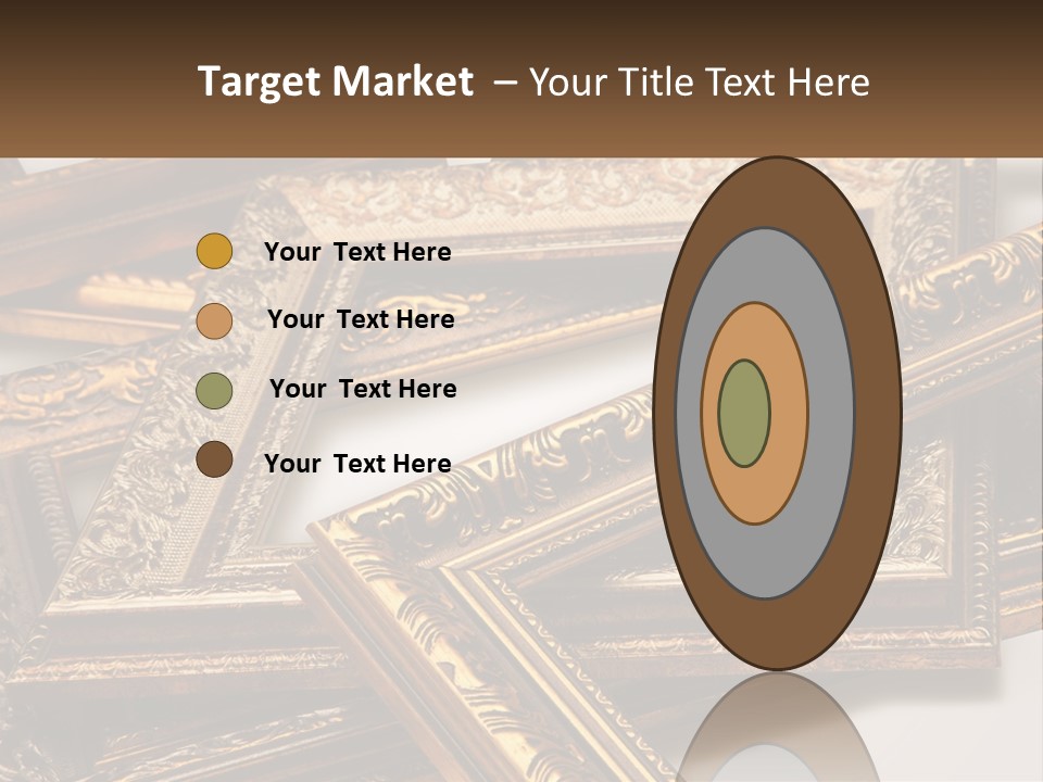 A Group Of Gold Framed Pictures On A White Surface PowerPoint Template